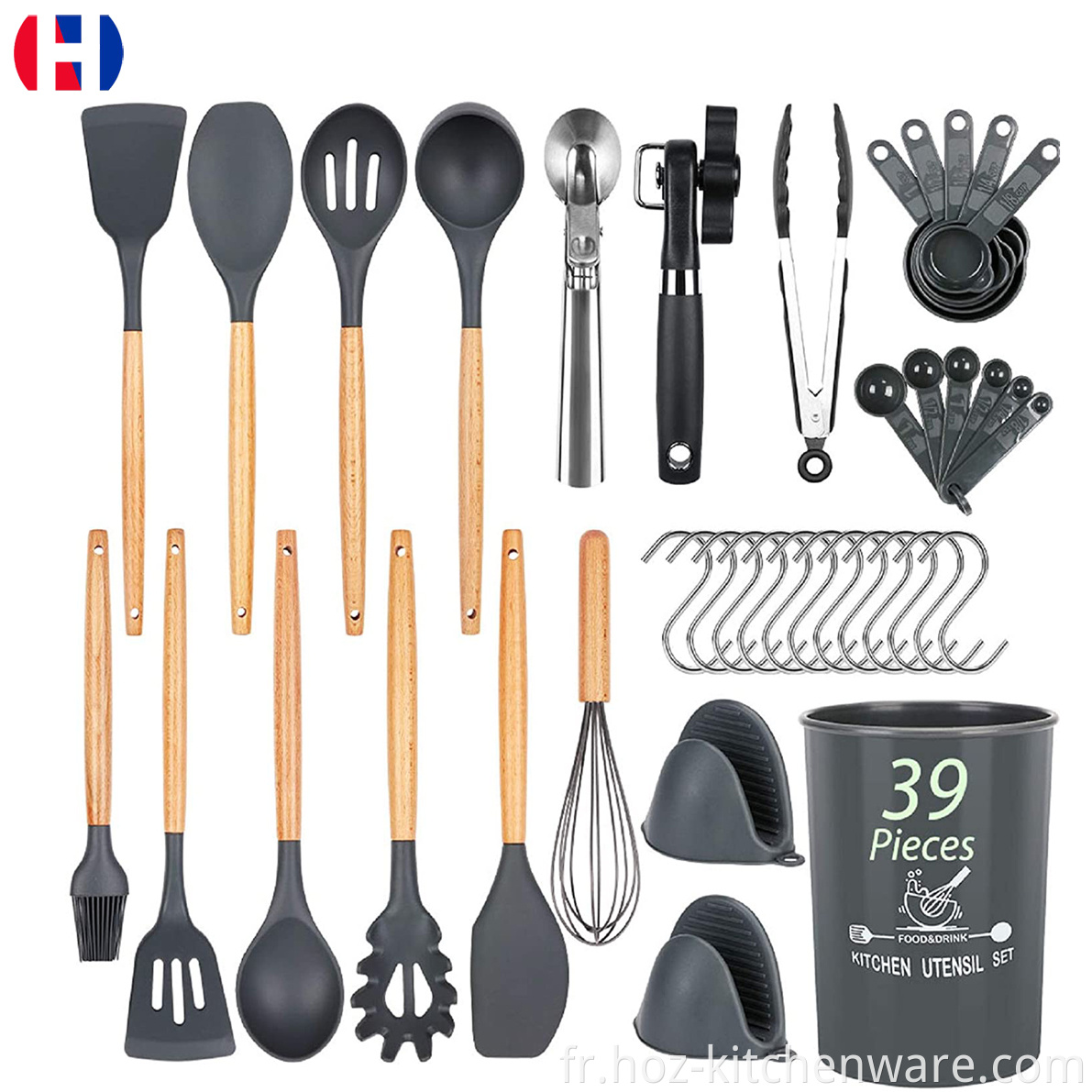 Ensembles d'ustensiles de cuisine de super qualité - 39 PCS Ustensiles de cuisson des ustensiles de cuisine en silicone de qualité alimentaire